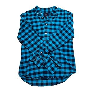 American Eagle Blue Checkered Button Down Men's Shirt Size Medium